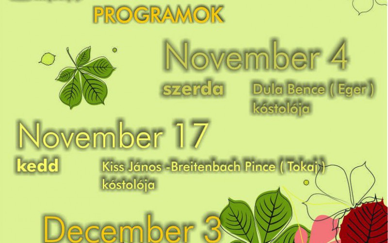 Novemberi és decemberi kóstolók a Tulipánban